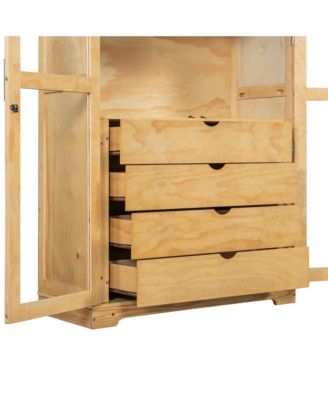 Kitchen Pantry Cabinet with Glass Doors & Drawers