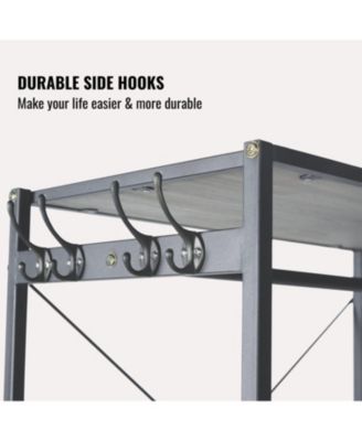 Acacia Wood Garment Rack w/ Shelves, Drawers &amp; Hooks - Light Gray