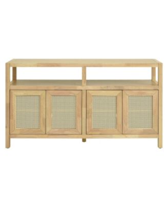 Rattan Adjustable Shelves, Push-to-Open Buffet Cabinet