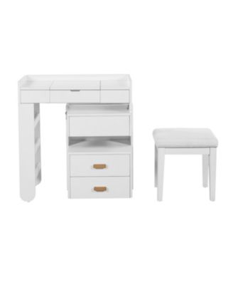 3-in-1 Vanity Desk- Flip-Top Mirror, LED, Adjustable Length