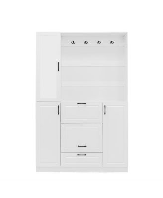  Entryway Bench with Shoe Cabinet, Hall Tree, Hooks & Foldable Seat