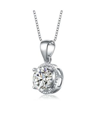 Sterling Silver White Gold Plated Cubic Zirconia Round Stud Style Necklace