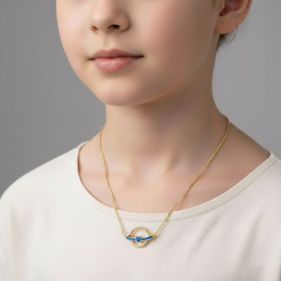 Kids 14K Gold Plated Intertwined Rings & Enamel Heart Necklace