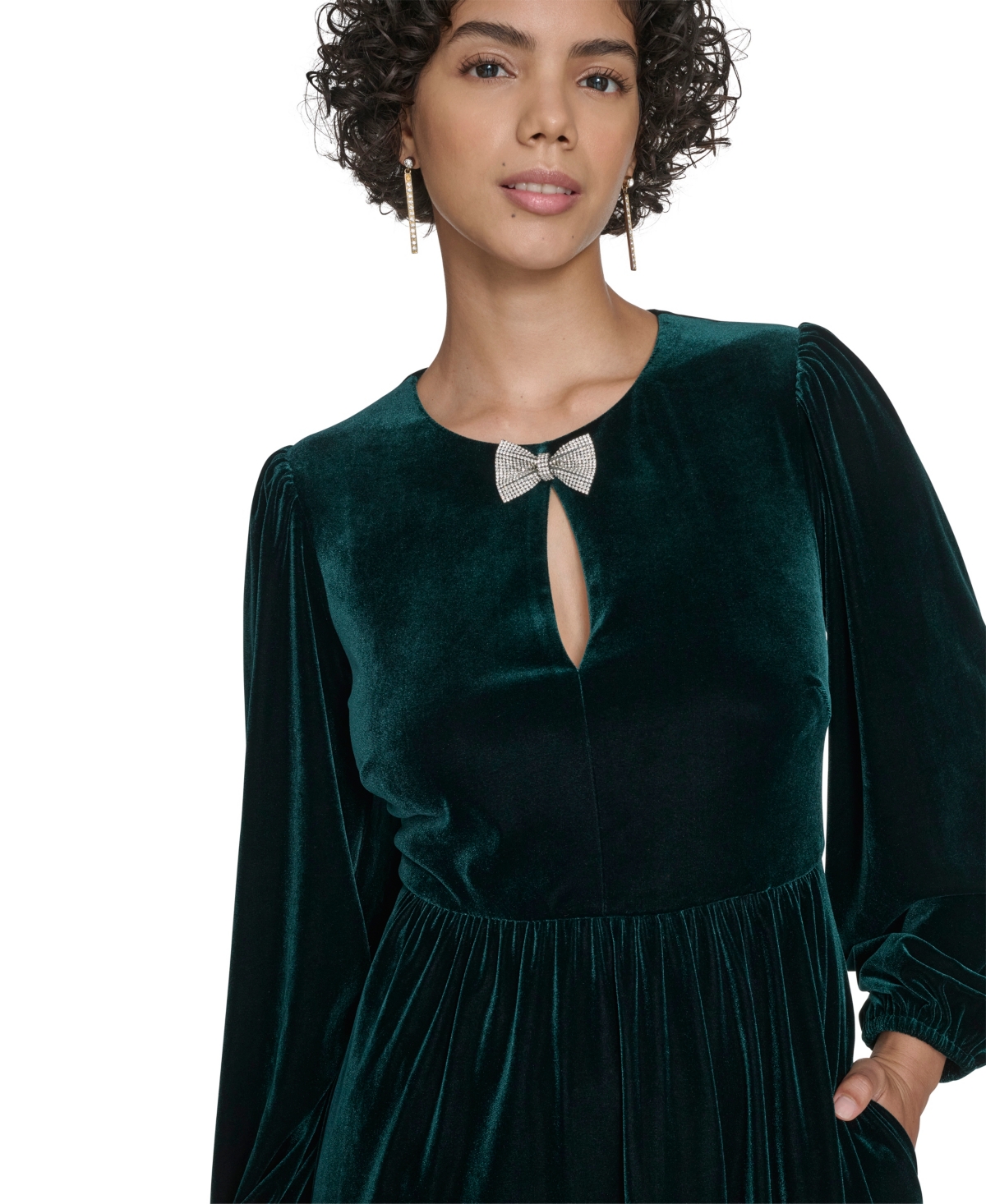 Jessica Howard Petite Balloon Sleeve Jewel Neck Dress In Green