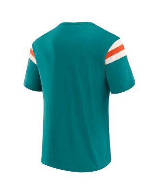 Darius Rucker Collection by Men's Aqua Miami Dolphins Distressed Throwback Shoulder Stripe T-Shirt