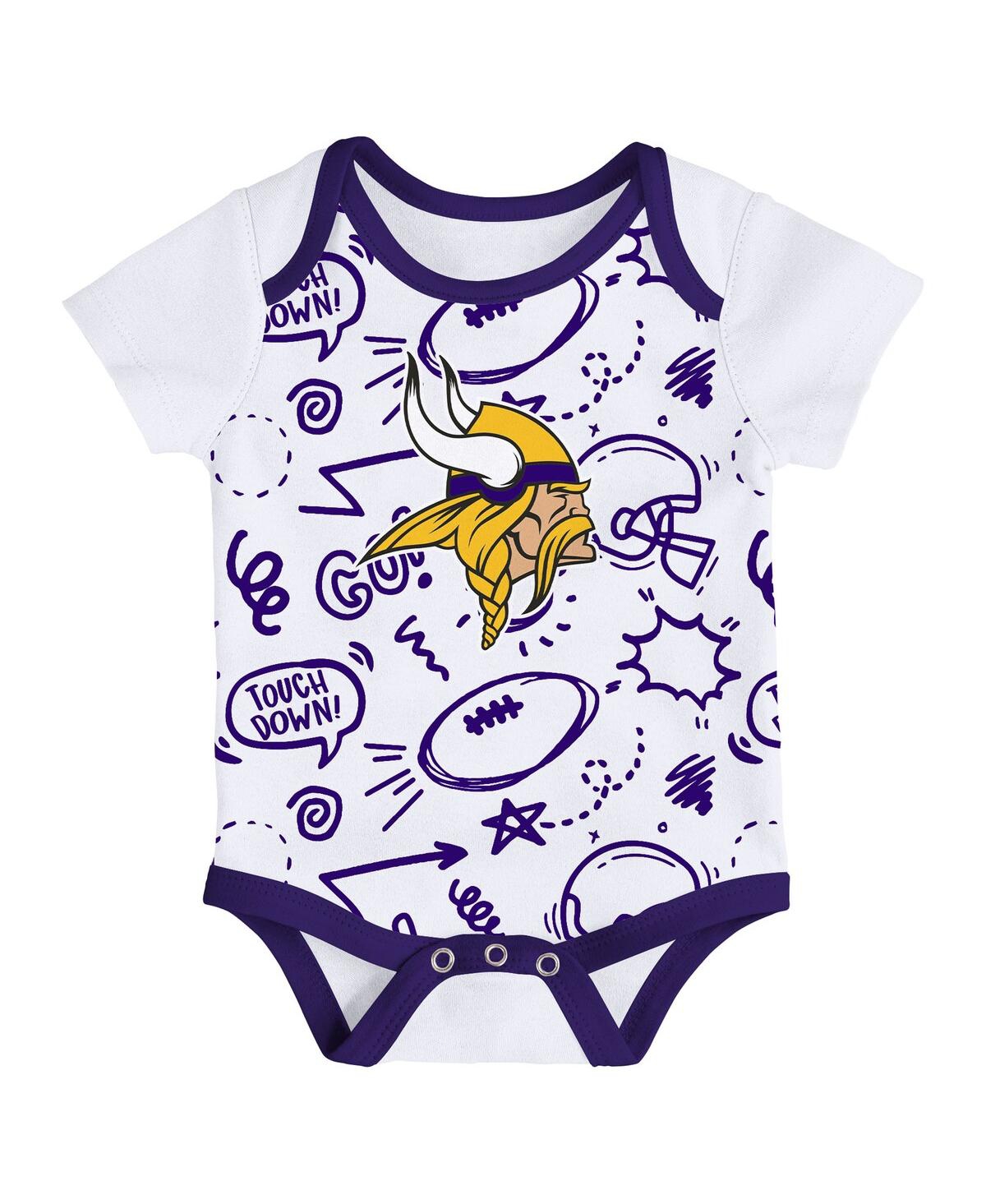 Outerstuff Infant 3-piece Minnesota Vikings All Day Play Bodysuit Set In Multi