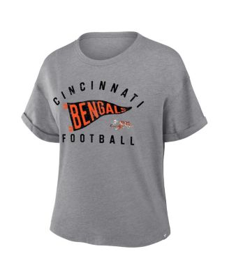 Women's Heather Gray Cincinnati Bengals Pennant Wave Tribute Tri-Blend Boxy T-Shirt