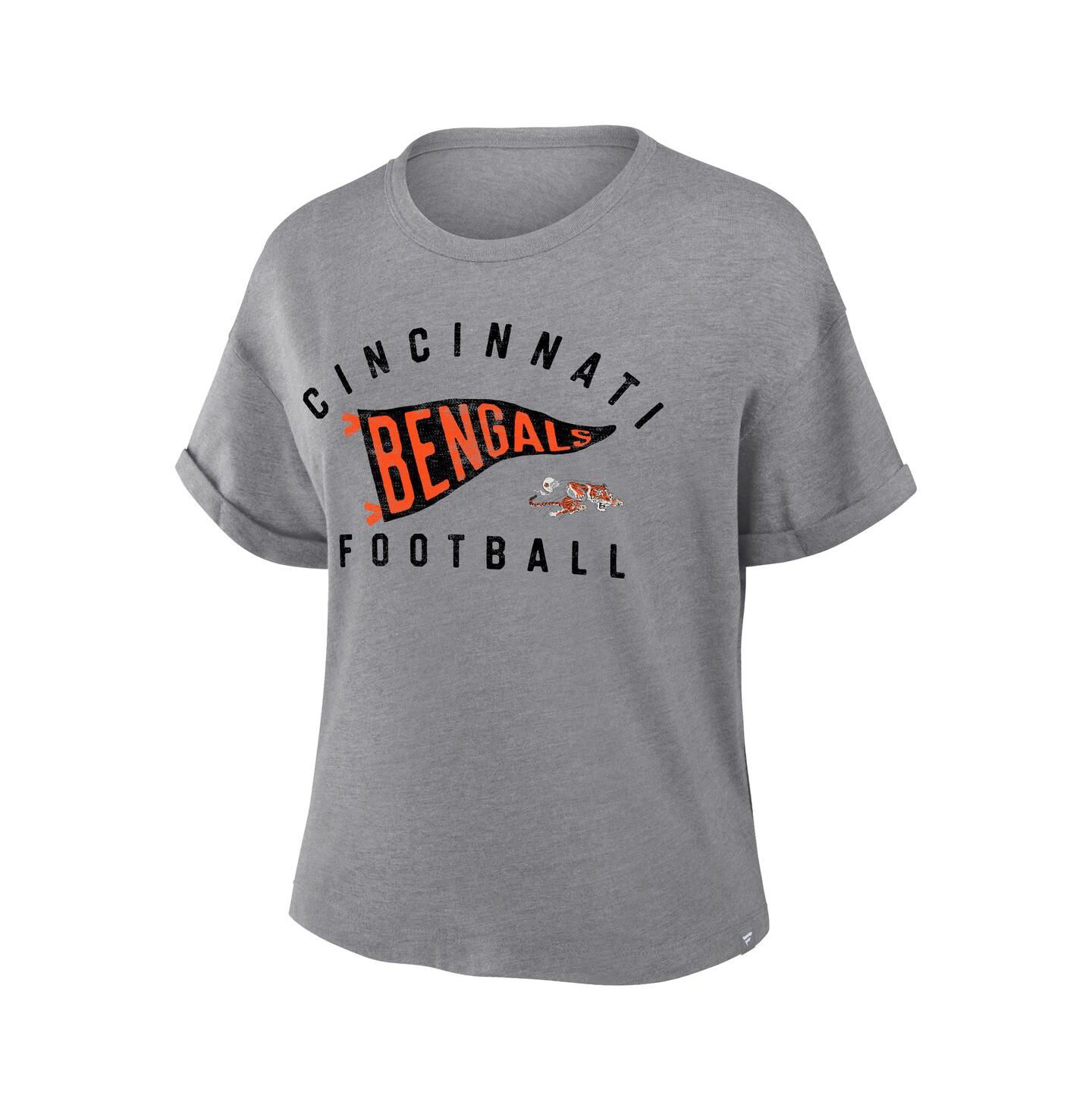 Женская футболка Fanatics Heather Gray Cincinnati Bengals Pennant Wave Tribute Tri-Blend Boxy — фото 3