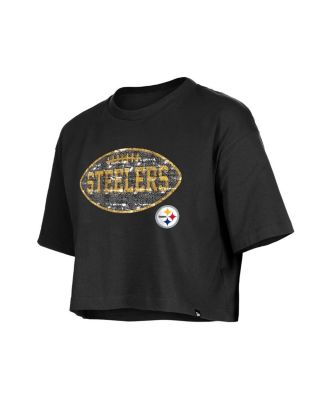Girl's Black Pittsburgh Steelers Flip Sequin Boxy T-Shirt