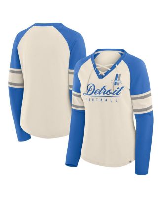 Fanatics - Women's Cream/Blue Detroit Lions Hometown Gridiron Hero Raglan Lace-Up V-Neck Long Sleeve T-Shirt