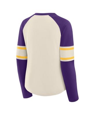 Women's Cream/Purple Minnesota Vikings Hometown Gridiron Hero Raglan Lace-Up V-Neck Long Sleeve T-Shirt