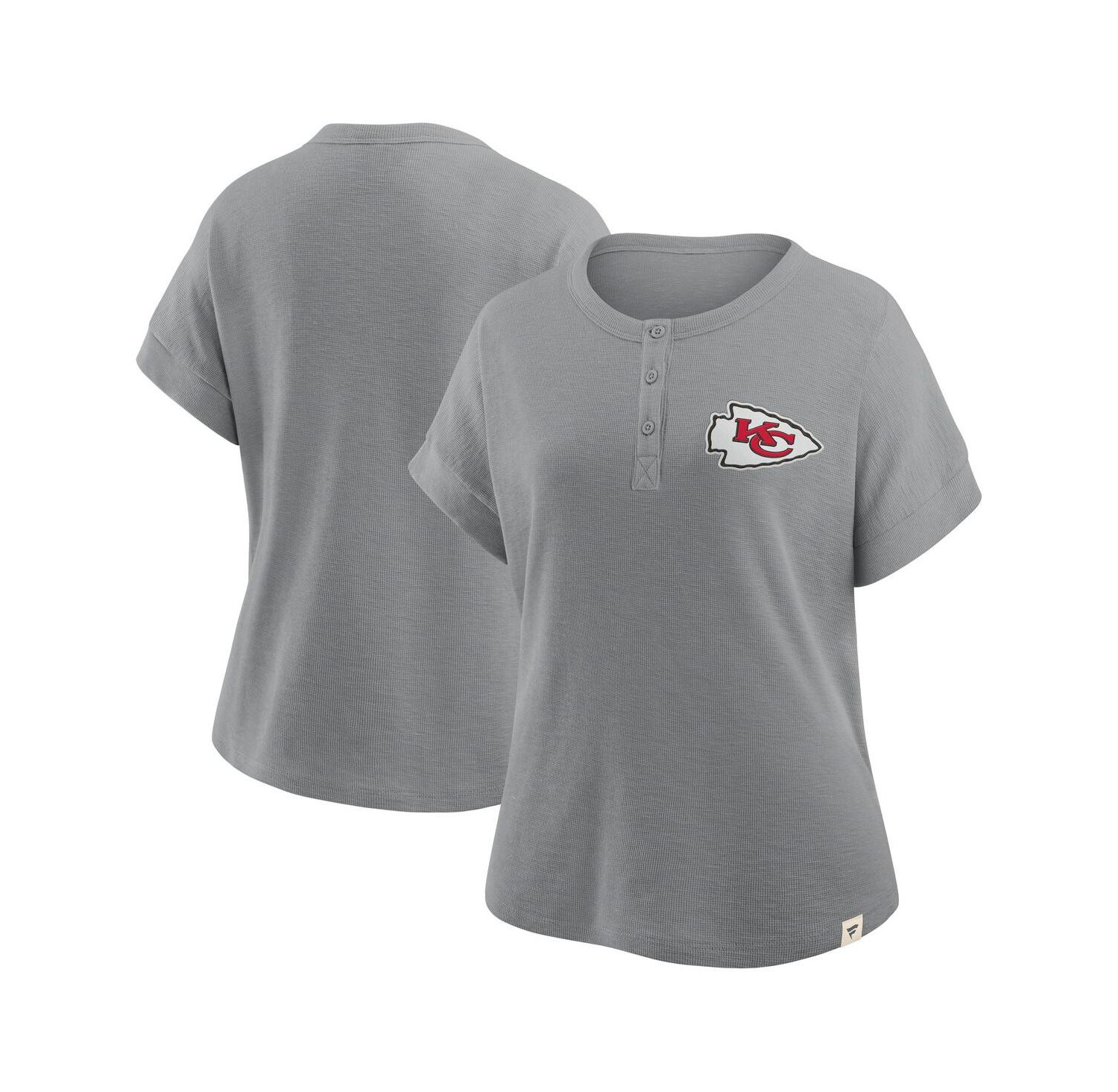 Women's Heather Gray Kansas City Chiefs Oversized Hometown Premium Henley Shirt