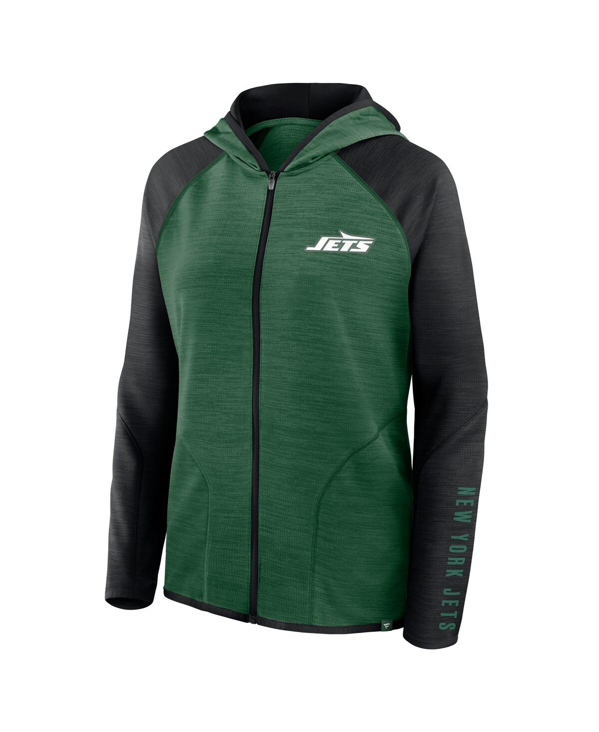Fanatics Women's Green/black New York Jets Redzone End Around Pass Raglan Full-zip Hoodie In Green