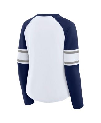 Women's White/Navy Dallas Cowboys Redzone Blitz Package Raglan Lace-Up V-Neck Long Sleeve T-Shirt