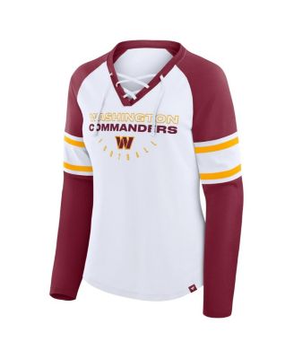 Women's White/Burgundy Washington Commanders Redzone Blitz Package Raglan Lace-Up V-Neck Long Sleeve T-Shirt