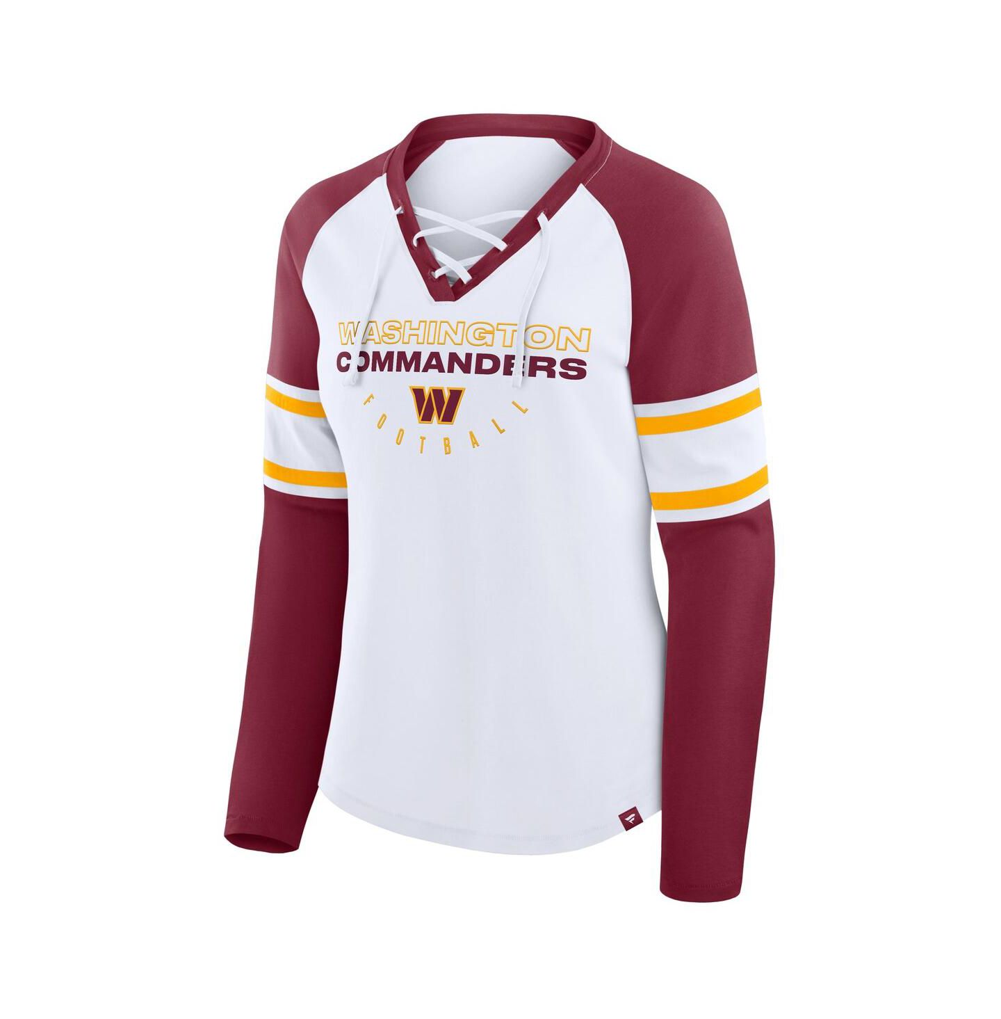Женская футболка Fanatics White/Burgundy Washington Commanders Redzone Blitz Package Raglan Lace-Up V-Neck Long Sleeve — фото 3
