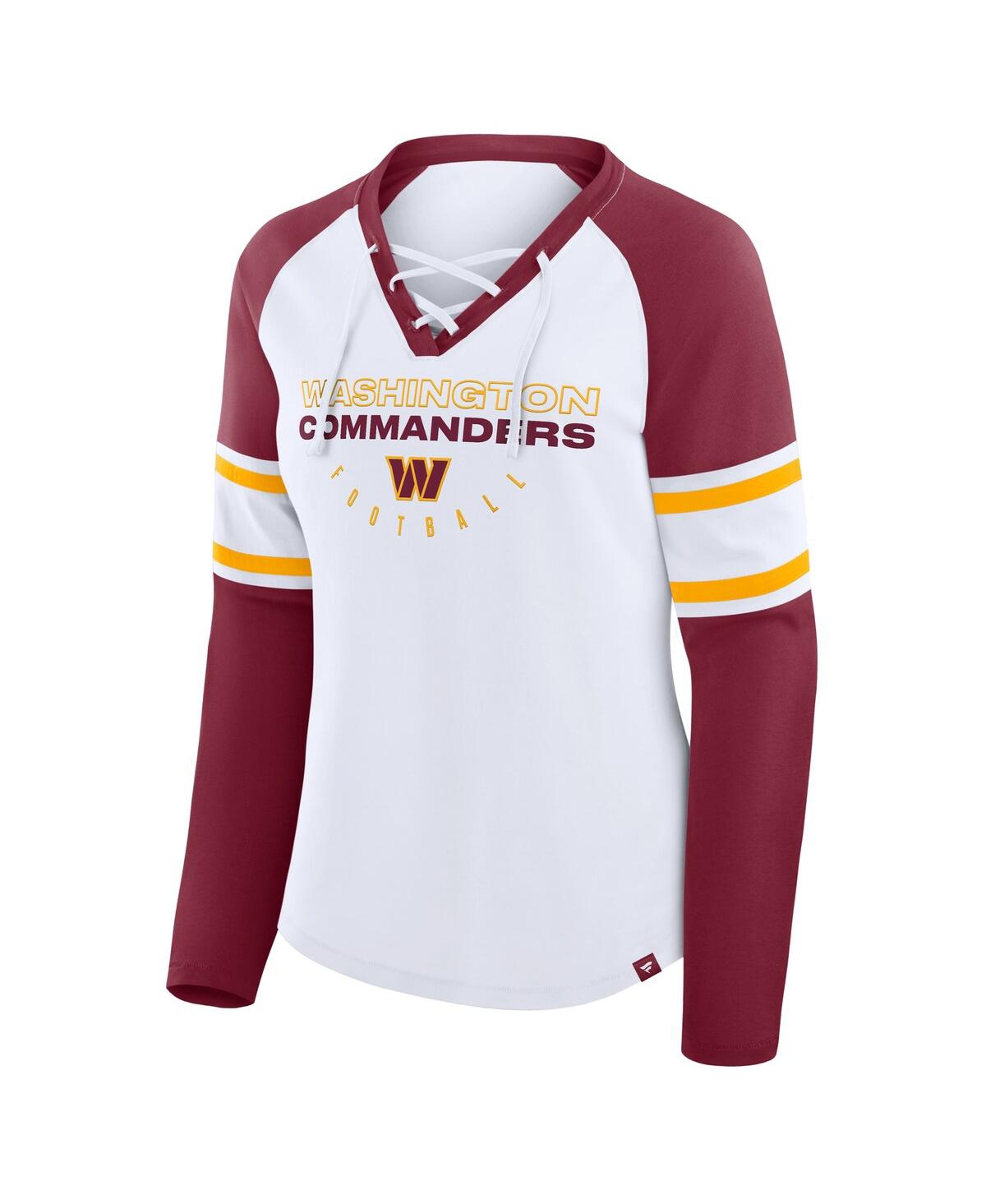 Fanatics Women's White Washington Commanders Plus Size Redzone Lace Up Long Sleeve T-shirt In Burgundy