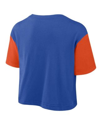 Women's Royal/Orange Florida Gators Color-Block Script Dri-FIT Cropped T-Shirt