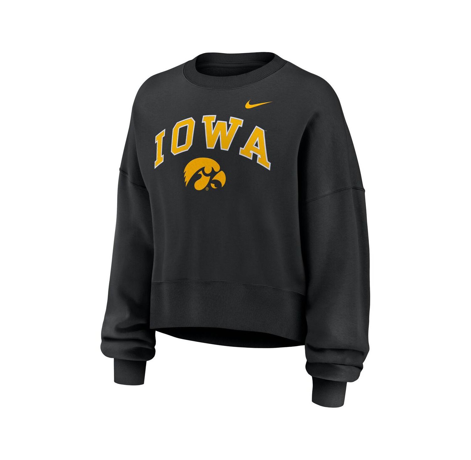 Women's Black Iowa Hawkeyes Oversized Phoenix Arch Pullover Sweatshirt