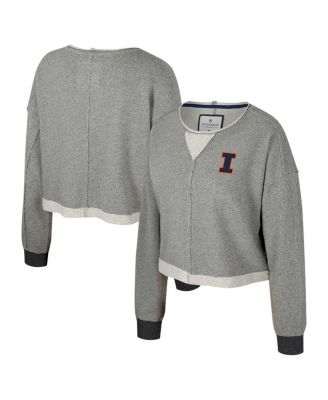 Colosseum - Women's Charcoal Illinois Fighting Illini Magnum Scoop Neck Cropped Pullover Sweatshirt