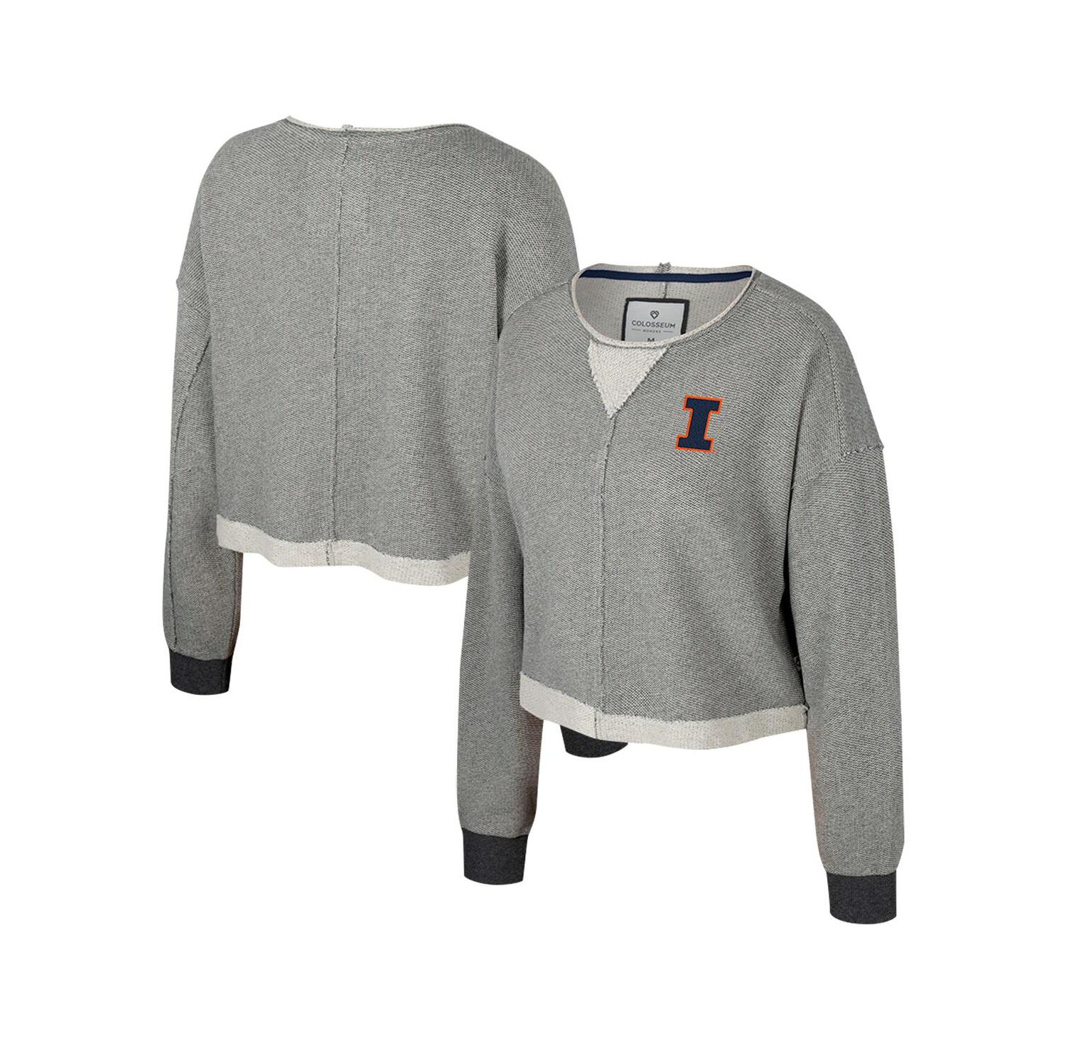 Women's Charcoal Illinois Fighting Illini Magnum Scoop Neck Cropped Pullover Sweatshirt