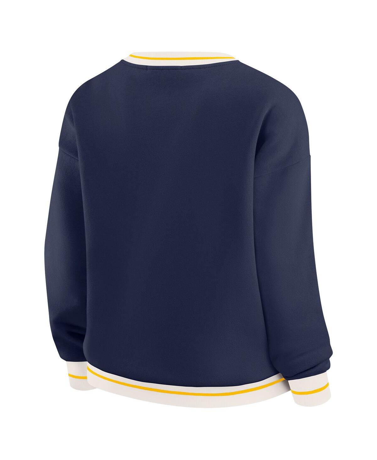 Wear By Erin Andrews Women's Navy Michigan Wolverines Seal Sweatshirt In Blue
