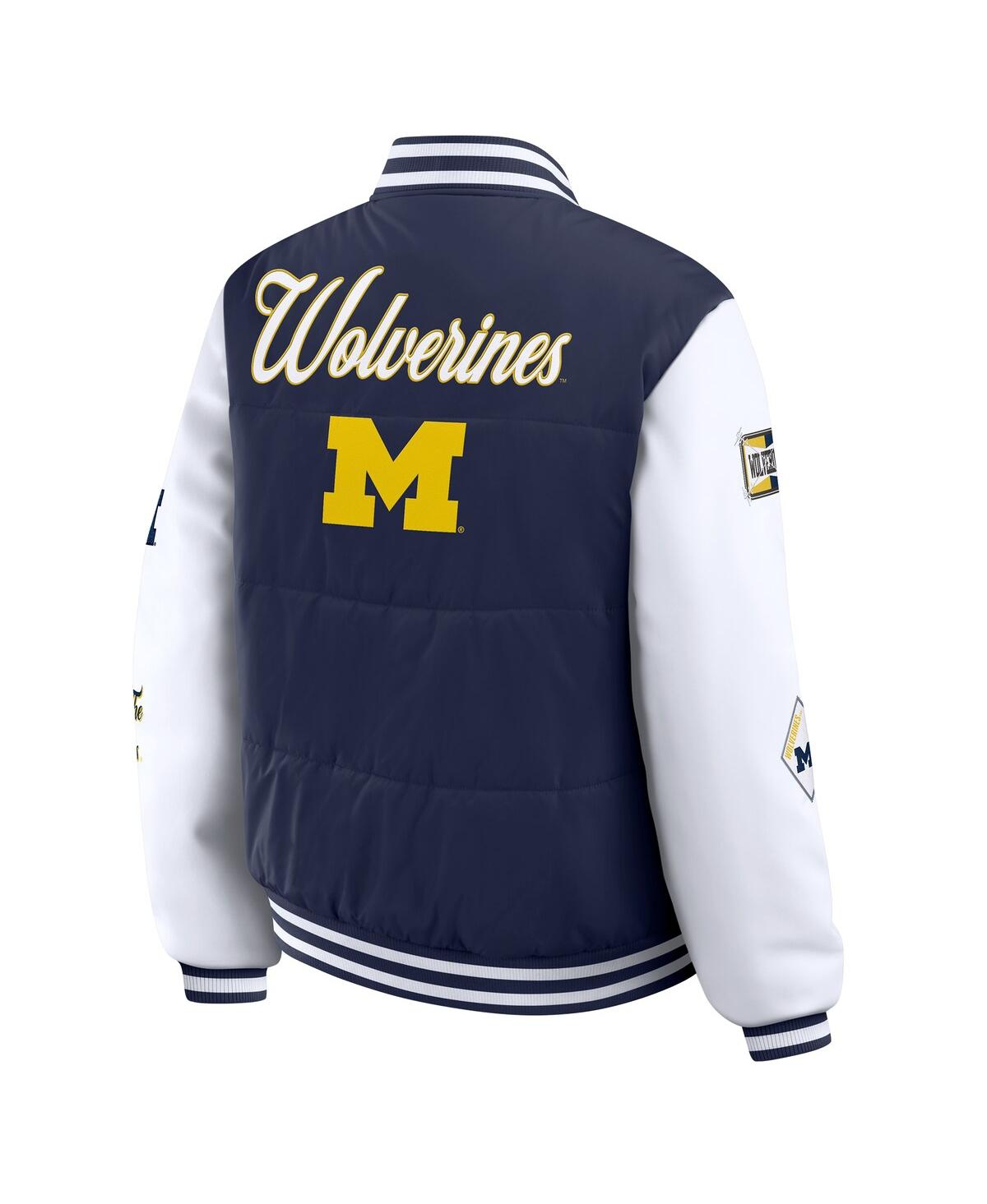 Wear By Erin Andrews Women's Navy Michigan Wolverines Varsity Puffer Jacket In Blue