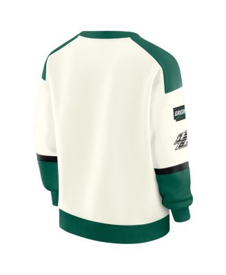 Women's Cream New York Jets Racing Crew V-Neck Sweatshirt