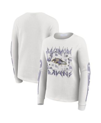 WEAR by Erin Andrews - Women's White Baltimore Ravens Graphic Waffle Long-Sleeve T-shirt
