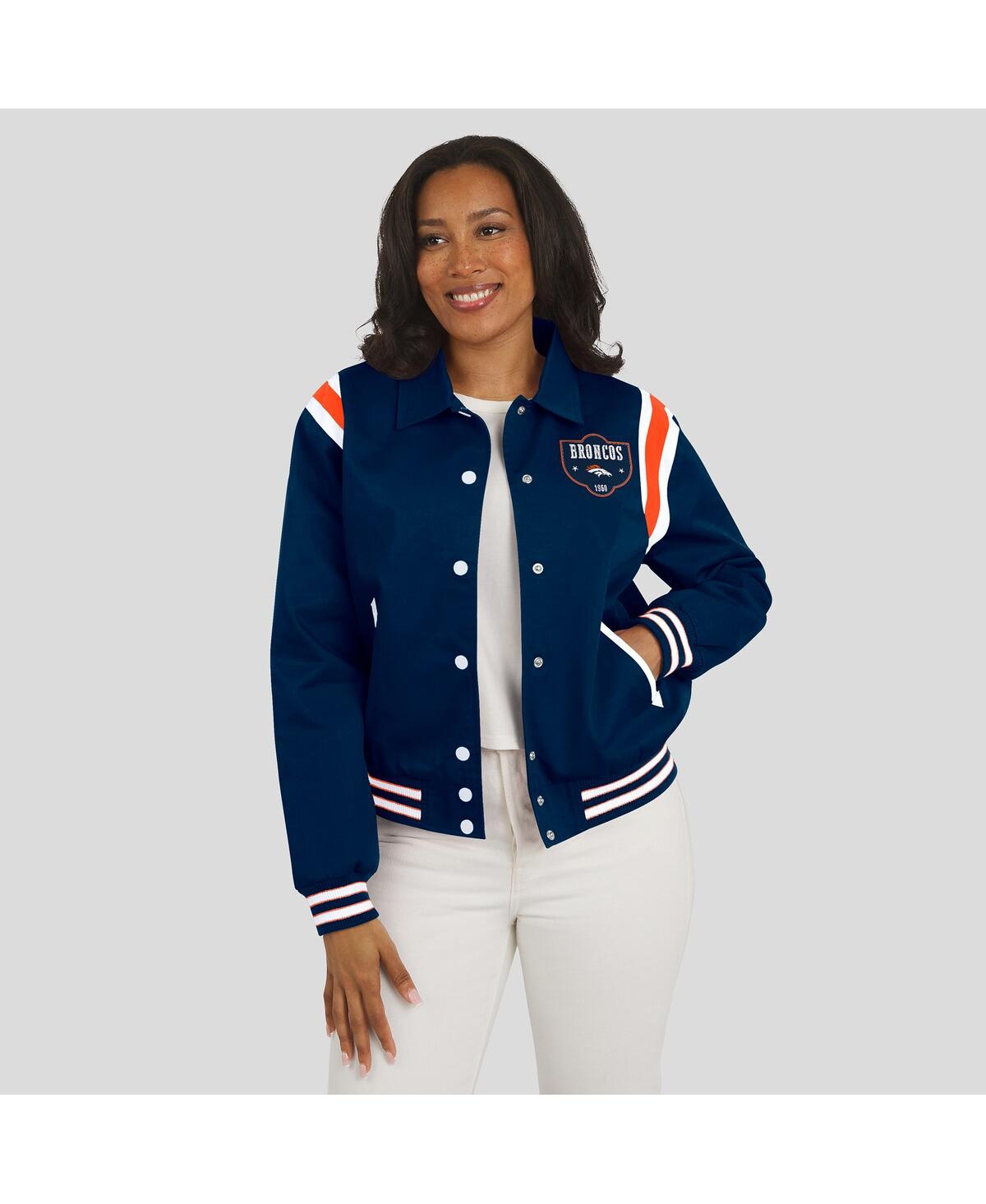 Wear By Erin Andrews Women's Navy Denver Broncos Varsity Lightweight Full-snap Jacket In Blue