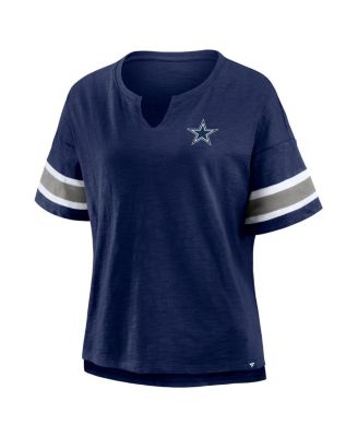 Women's Navy Dallas Cowboys Redzone Bling Stripe Sleeve Notch Neck T-Shirt