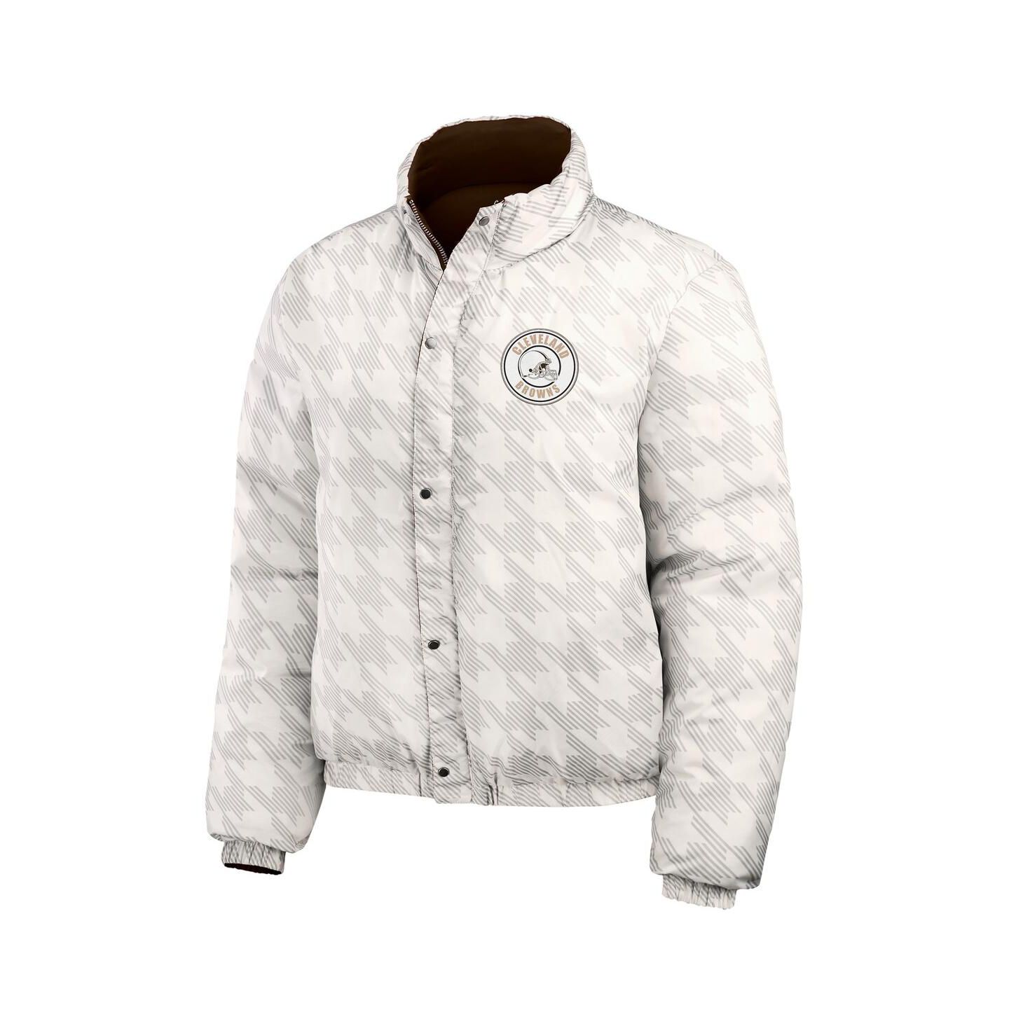 Женская куртка WEAR by Erin Andrews Brown/White Cleveland Browns Reversible Cropped Full-Zip Puffer — фото 3