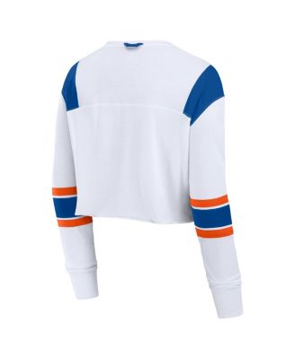 Women's White Florida Gators Training Camp Cropped Long Sleeve V-Neck Fashion Top