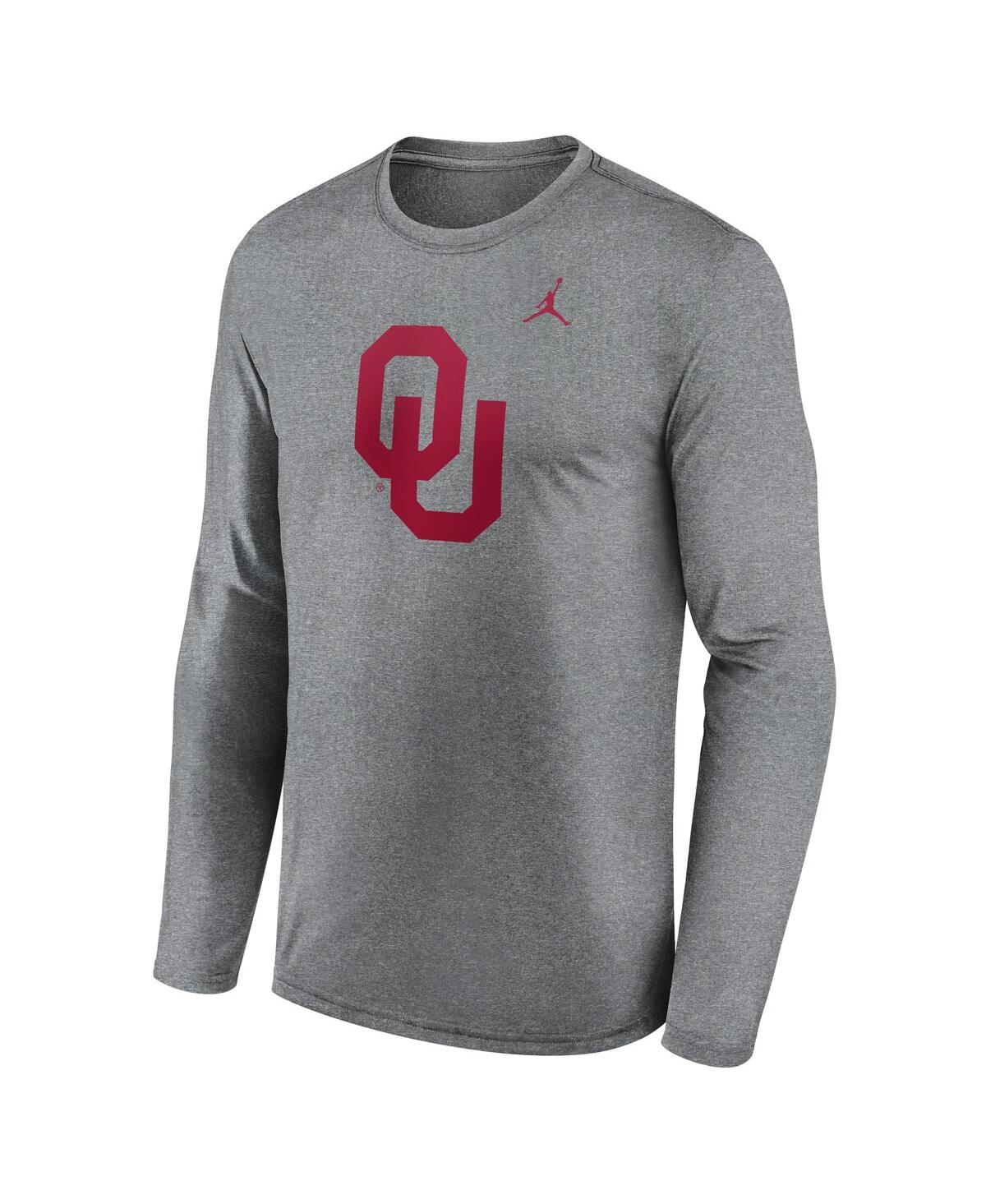 Jordan Men's Heather Gray Oklahoma Sooners Primetime Primary Legend Long Sleeve T-shirt In Gray