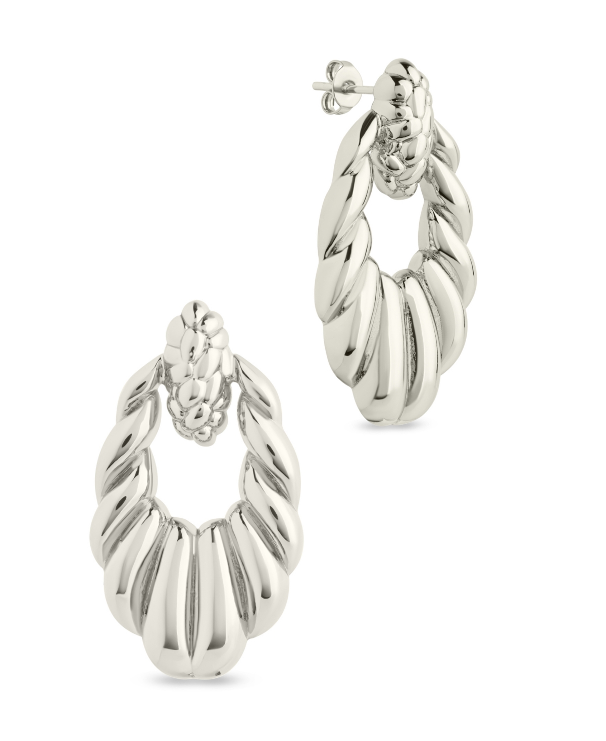 Sterling Forever Enid Textured Door Knocker Stud Earrings In Silver
