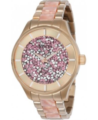 Women's Angel Quartz 3 Hand Pink Dial Stainless Steel Bracelet Watch