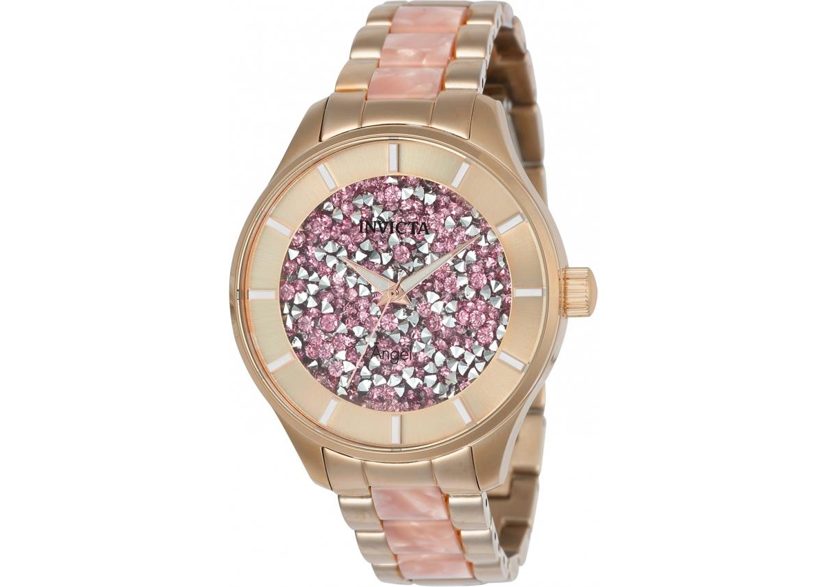 Invicta Women's Angel Quartz 3 Hand Pink Dial Stainless Steel Bracelet Watch