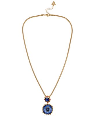 Glass Stone Gold-Tone Floral Drop Necklace
