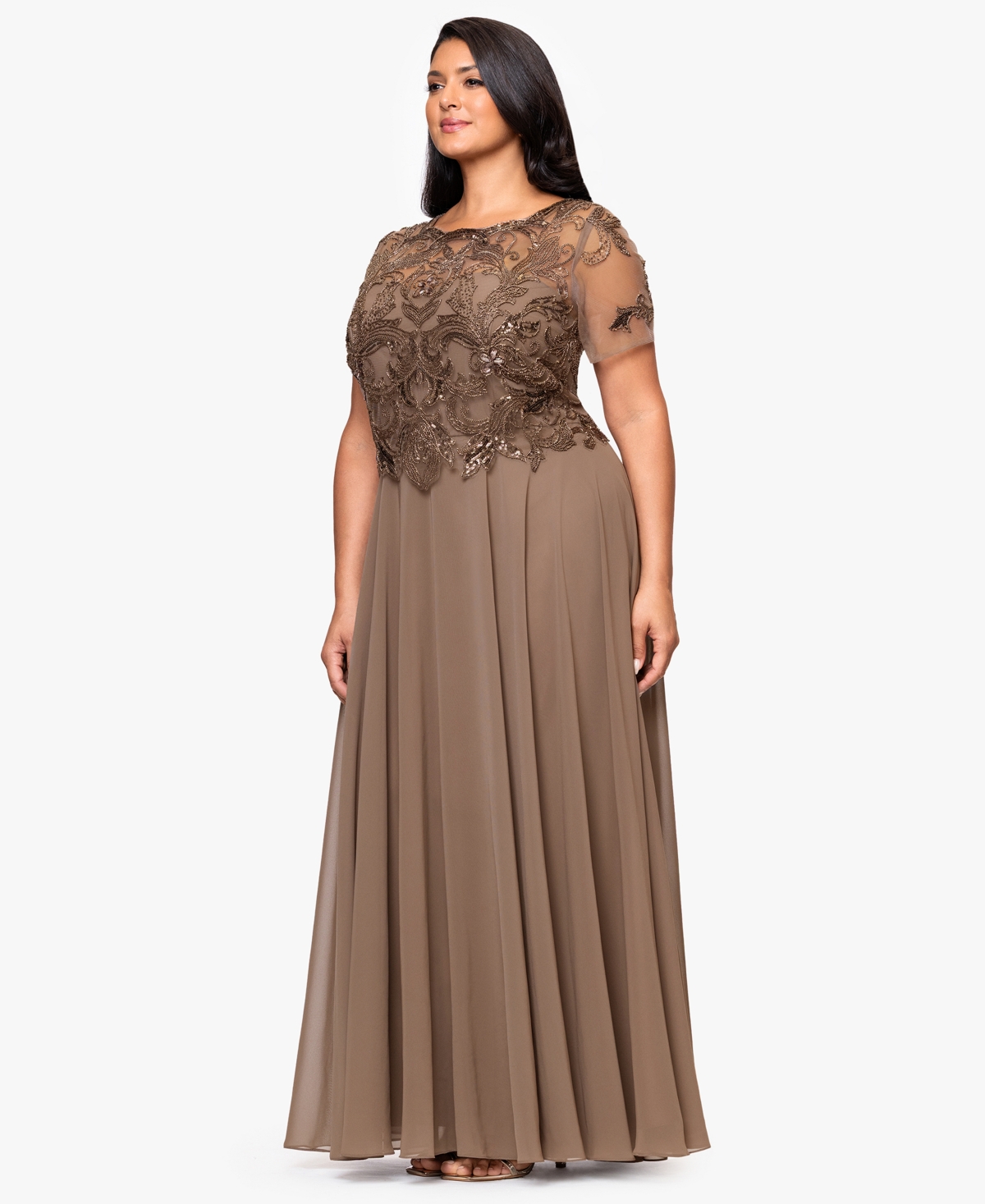 Xscape Plus Size Bead Detail A-line Maxi Dress In Brown