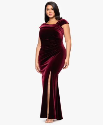 Plus Size Cap Sleeve Velvet Gown