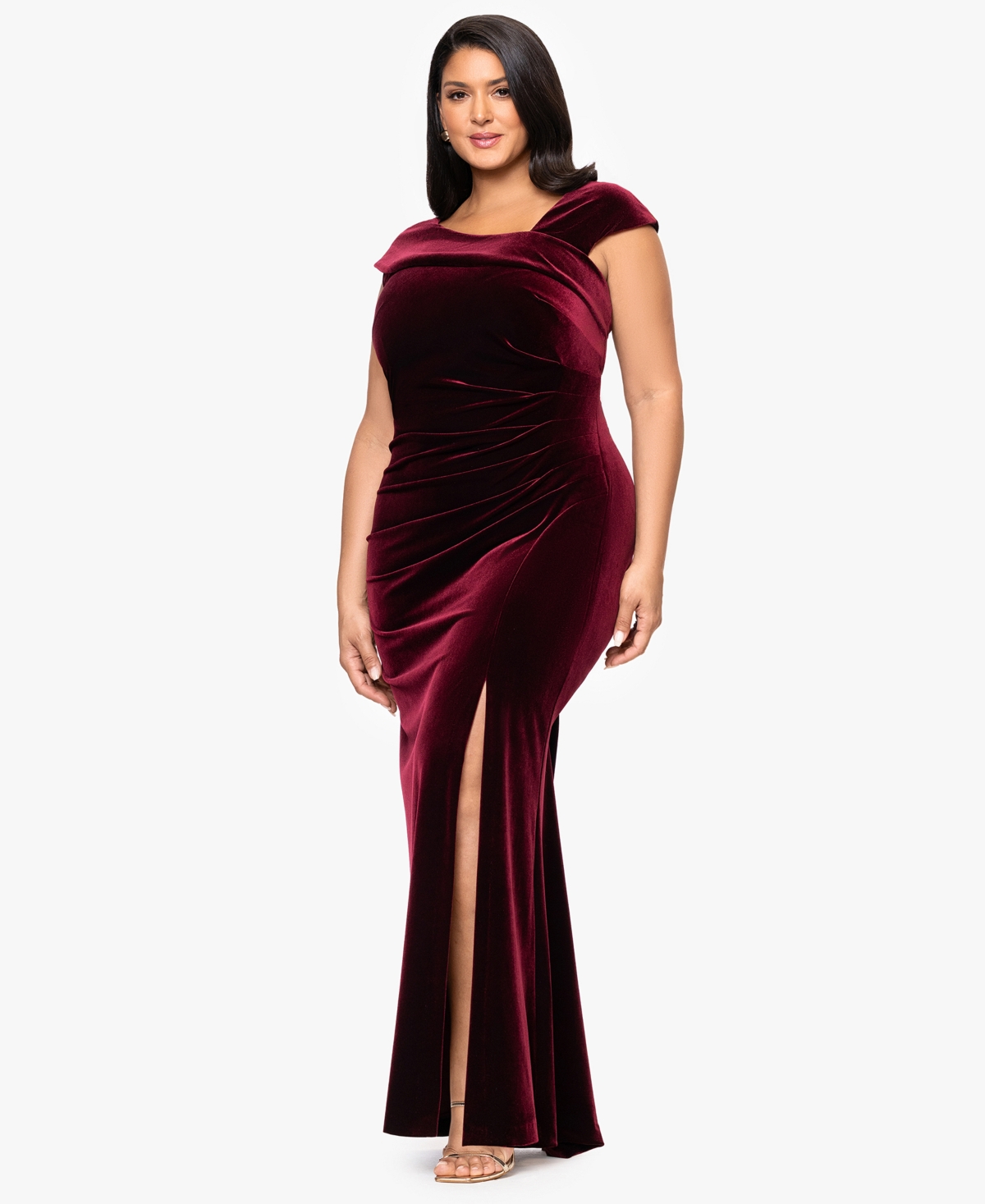 Xscape Plus Size Cap Sleeves Maxi Dress In Red