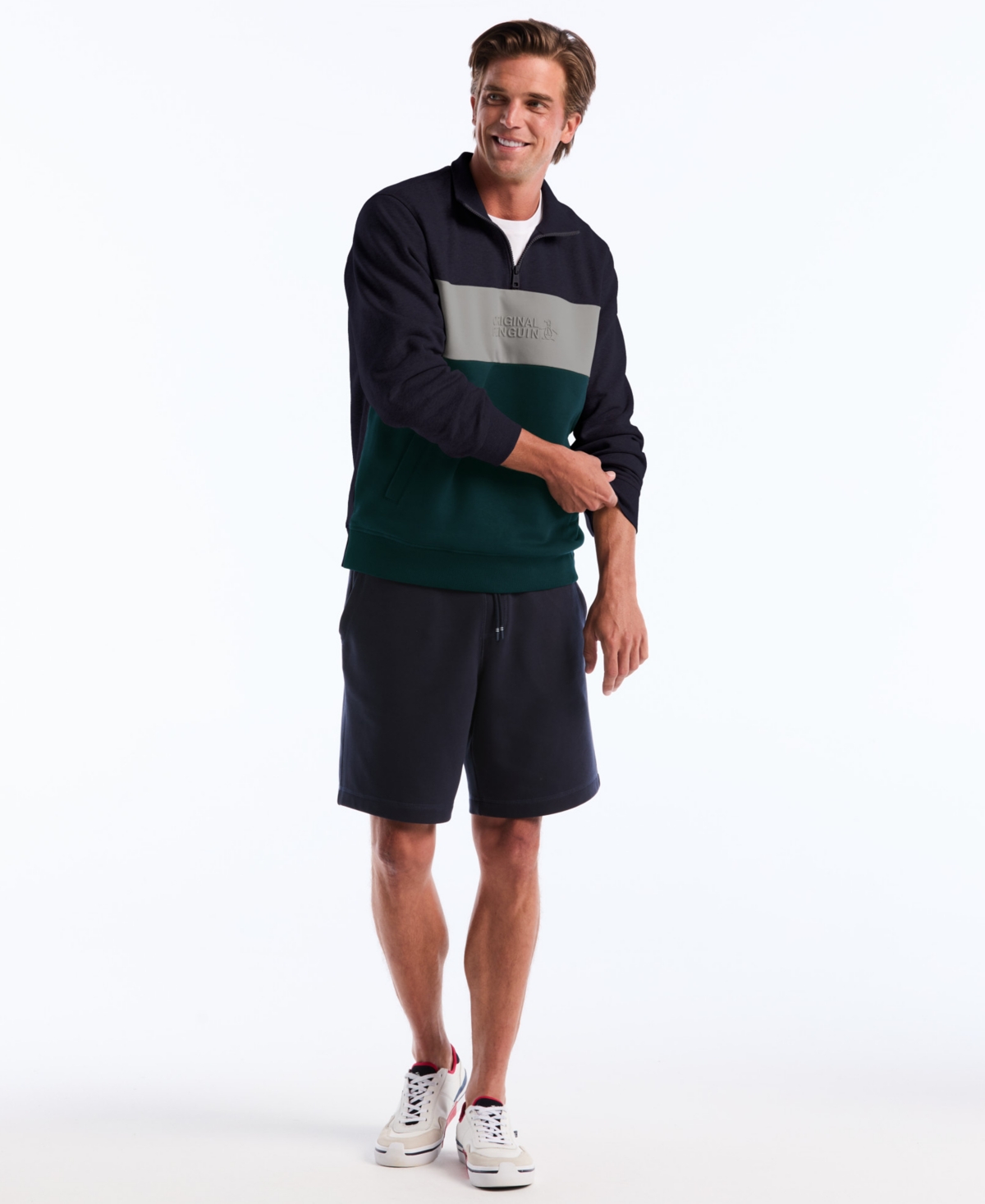 Original Penguin Men's Color-blocked Fleece Zip Pull On Sweatshirt In Multi