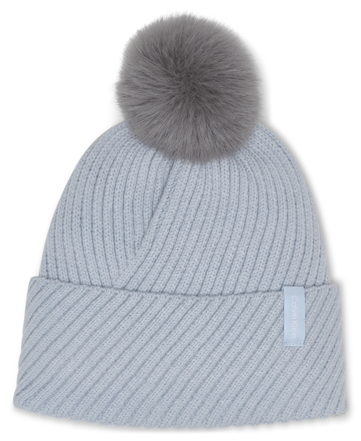 Calvin Klein Rib Pom Beanie In Blue