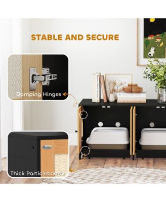 Cat Litter Box Enclosure w/ 2 Cabinets, Scratching Mats, Trays