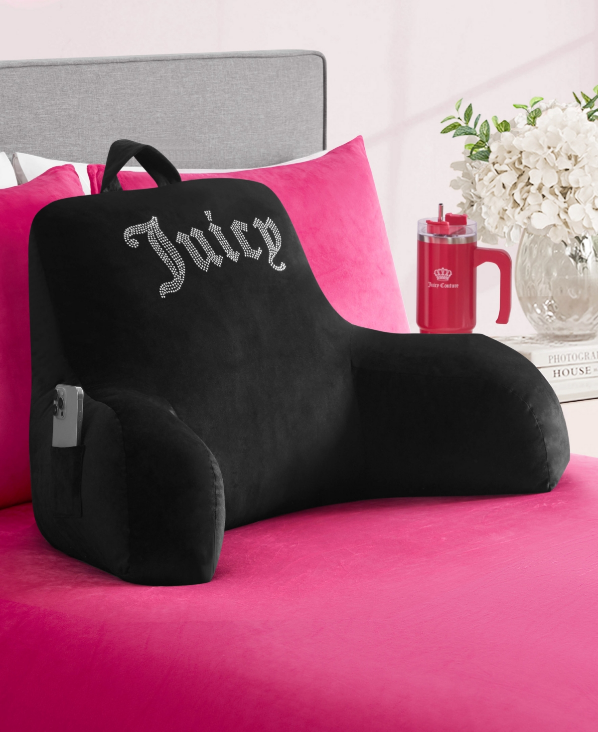 Juicy Couture Backrest Polyester Pillow with Pocket, 30" x 17"