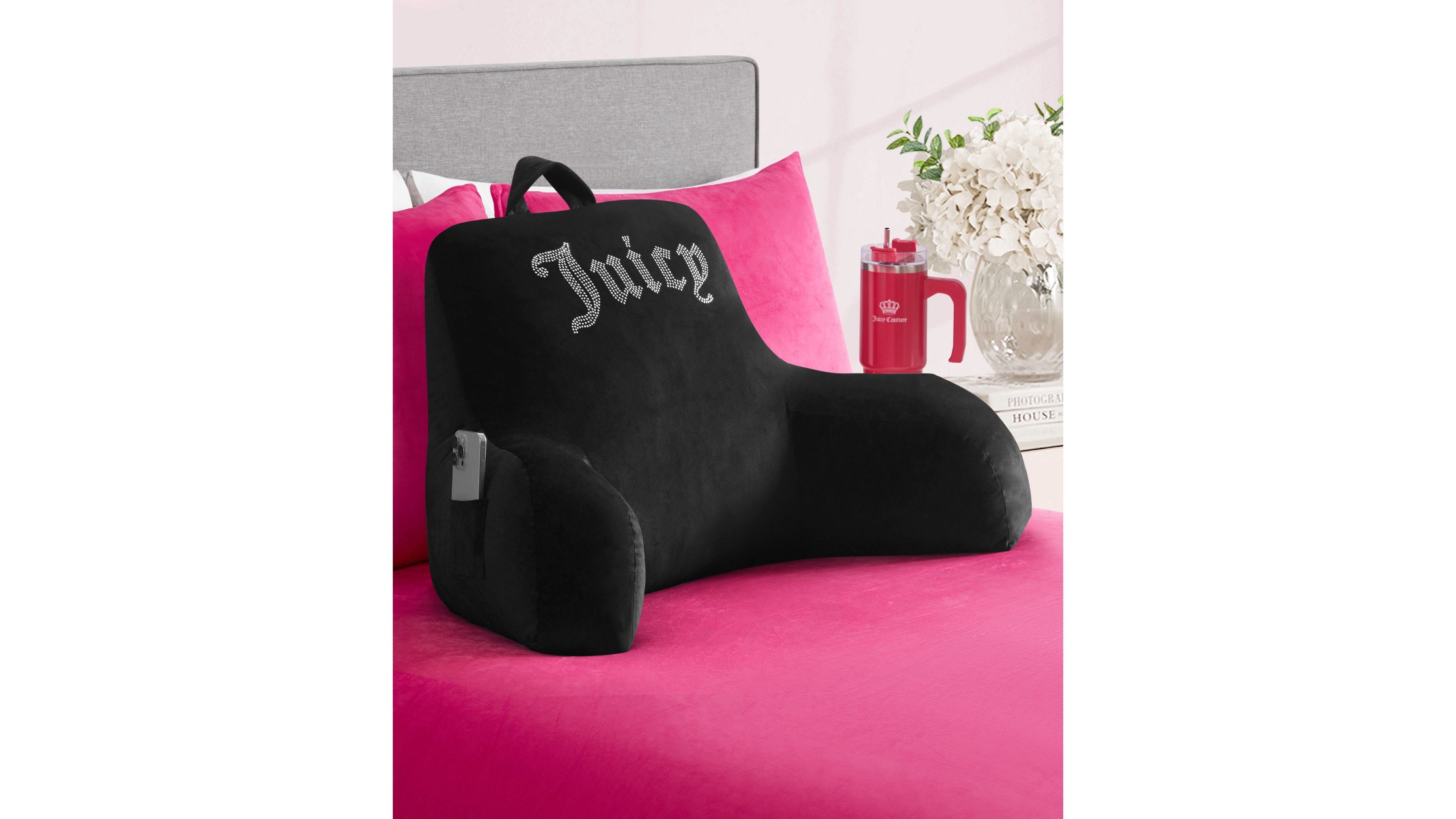 Juicy Couture Backrest Polyester Pillow with Pocket, 30" x 17"
