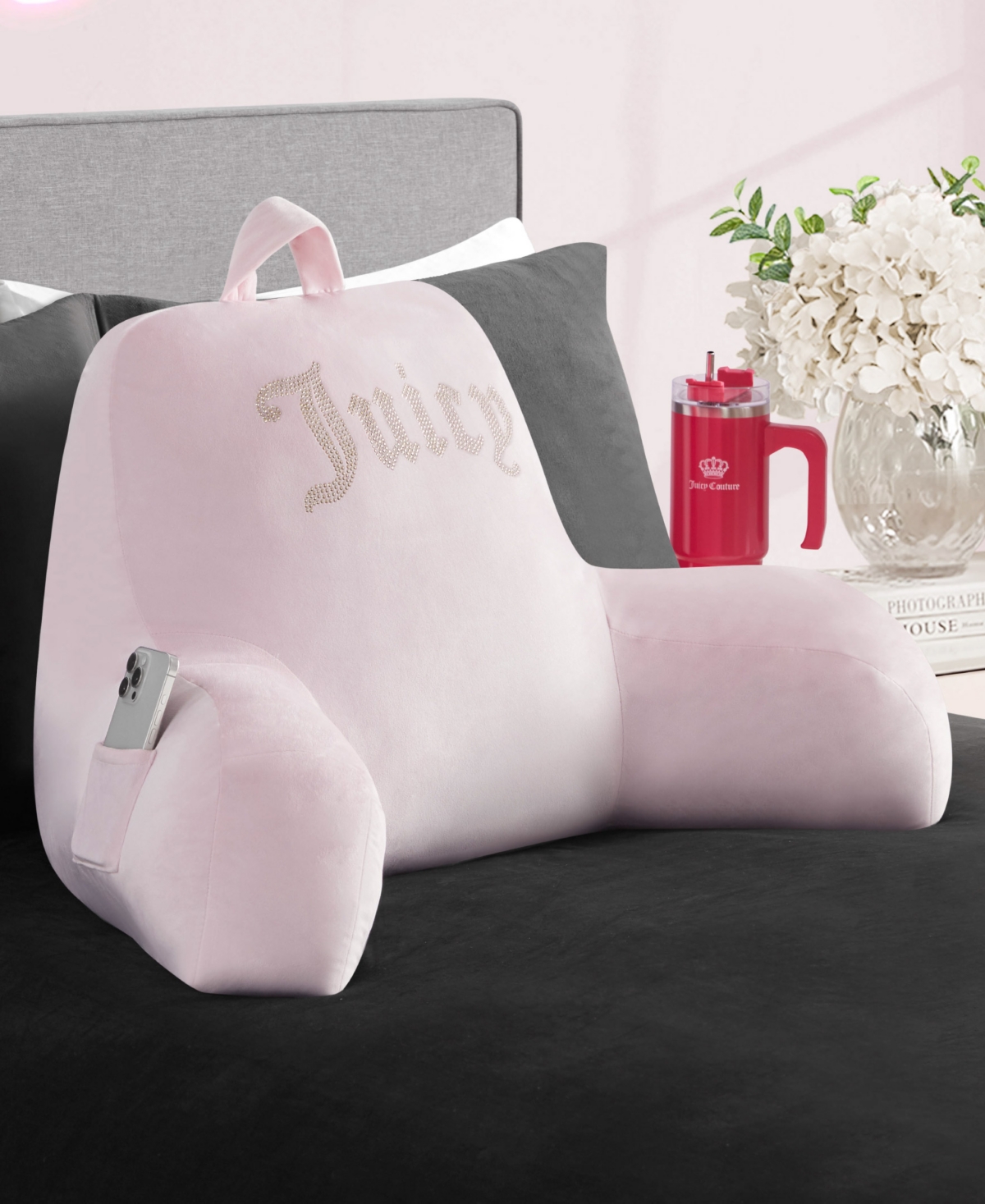 Juicy Couture Backrest Polyester Pillow With Pocket, 30" X 17" In Pink