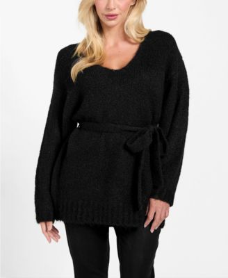 GUESS - Women's Kiyoka V-Neck Tie-Waist Long-Sleeve Sweater