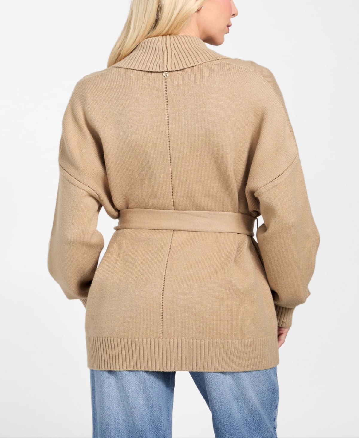 Guess Belted Shawl Collar Cardigan In Brown