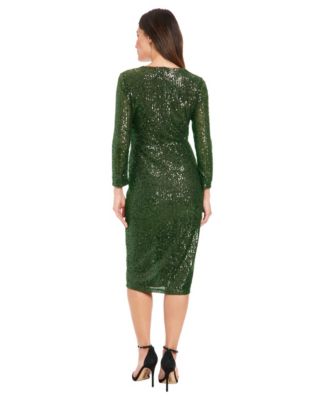 Petite Sequin Side Ruched Surplice Neck Dress